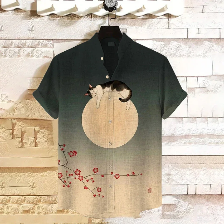 2024 Hawaiian casual men's short-sleeved shirt cute otter print men's stand-up collar tops daily large size fashion men's shirt 2