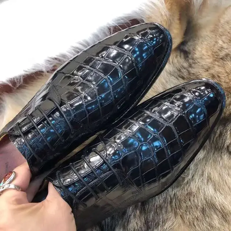 chue new men dress formal shoes crocodile leather crocodile men male lace-up real leather sole