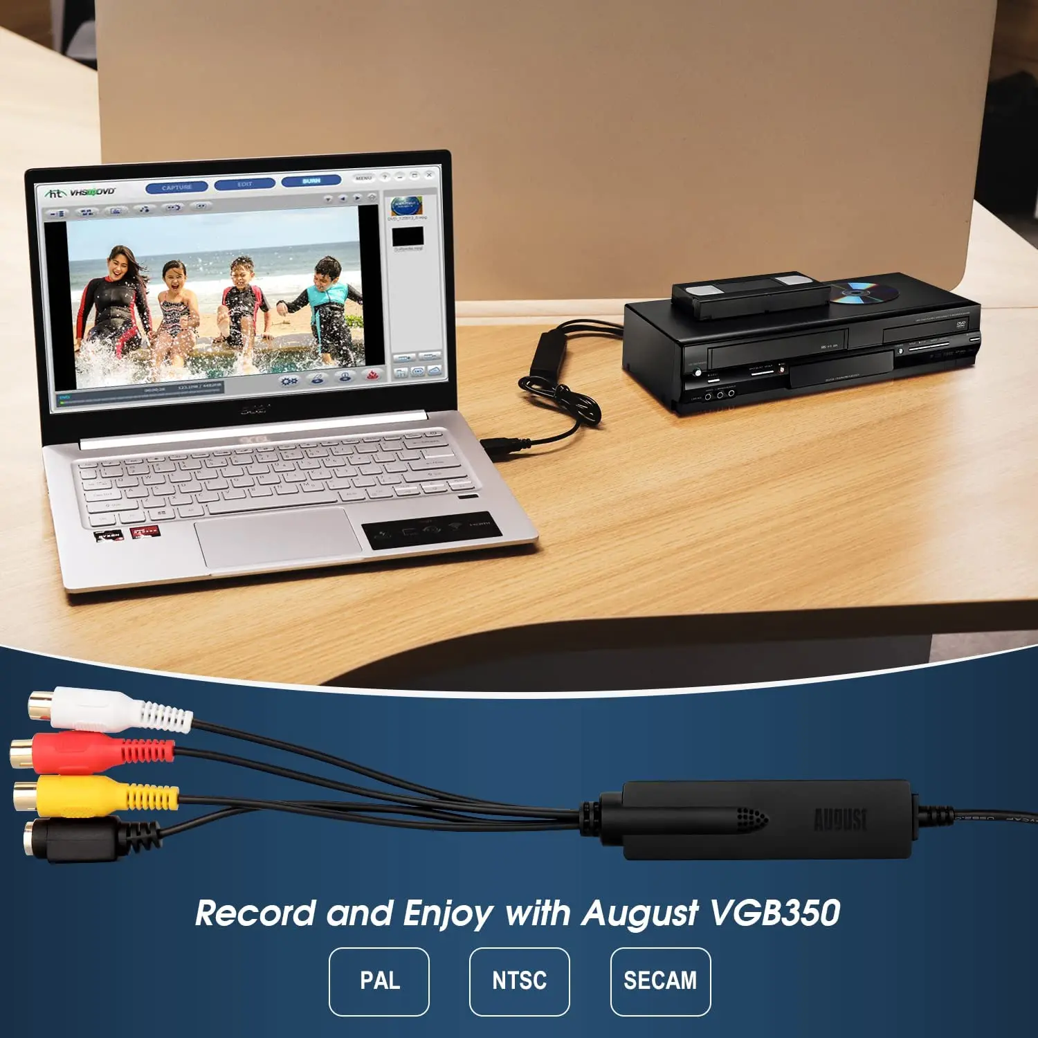 Agosto Vgb350 Usb Placa de Captura de Vídeo Vcr para Dvd Conversor Vhs Casa Vídeos para pc Áudio Gravador para Windows - Image 5