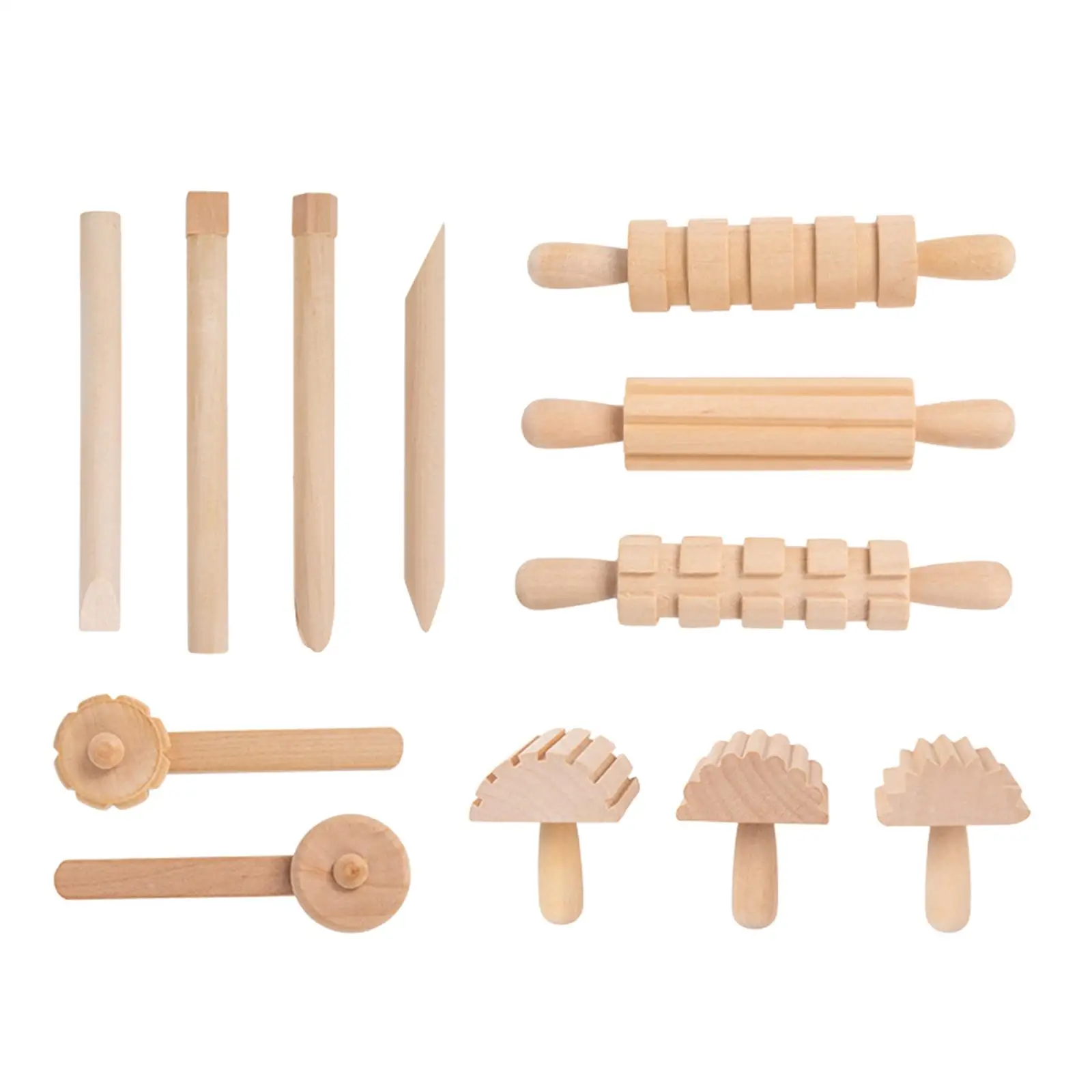 Wooden Dough Tools Set 12 Pieces Age 3-6 Years Pottery Tools Clay for Kids