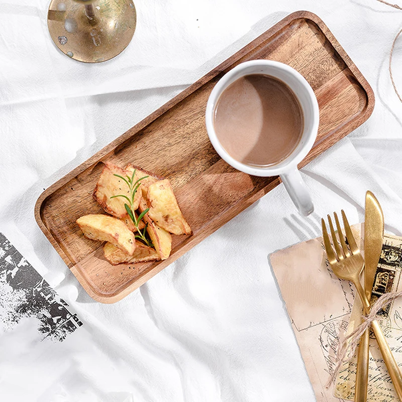 Description Picture 4 of item4 Sizes Natural Wooden Serving Tray Square/Rectangular  Wood Plate Food Fruit Dessert Tea Storage Trays Supplies for Hotel Home