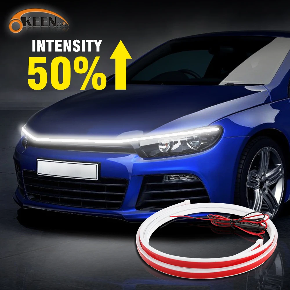 LED Car Lights OKEEN LED Scan Starting Car Hood Decorative Lamp Universal Car Daytime Running Light DRL Dynamic Auto Tuning Headlight Strip 12V led strip lights led lights led atmosphere lamp led light strip led car decorative lights led car decoration lamp car ambient lights led atmosphere lighting led interior lights