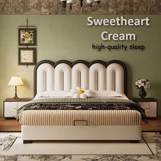 Décoration esthétique pour chambre à coucher, lit double pour adolescentes, lit pour 2 personnes, cadre en cuir Nappa, ensemble complet de meubles pour chambre. 1