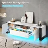 70 inch TV Stands with LED Lights, Modern TV Console High Gloss Entertainment Center with 2 Cabinet Storage Drawer 2