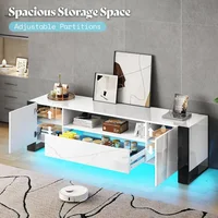 70 inch TV Stands with LED Lights, Modern TV Console High Gloss Entertainment Center with 2 Cabinet Storage Drawer 2