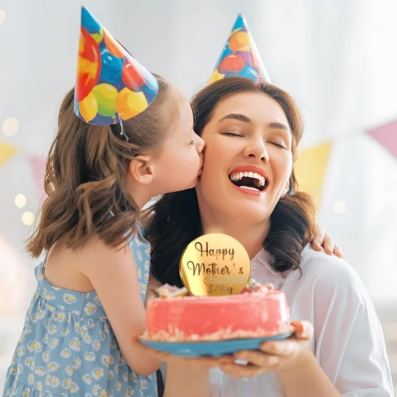 10PCS Happy Mother's Day Cupcake Toppers Gold Acrylic Mirror Engraved Cake Topper Decor 2025 Mother's Day Baking Dessert Decor