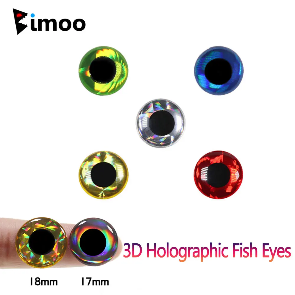 Bimoo 100pcs 3D Holographic Fish Eyes Saltwater Streamer Flies Tying Material Jigs Craft Dolls Eyes Fishing Jig Lure Bait Making