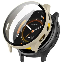 Premium Tempered Glass Smart Watch Protective Case - Durable Screen Protector & Bumper Cover for Garmin Venu 3 (Beige)