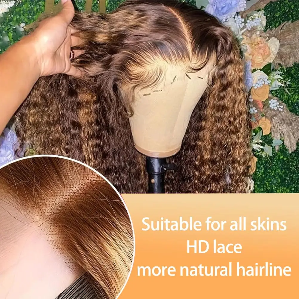 5x5 HD Lace Closure 4/27# Highlight Ombre Deep Wave Bob Wig for Black Women Glueless Curly Honey Blonde Wigs Human Hair 16 Inch