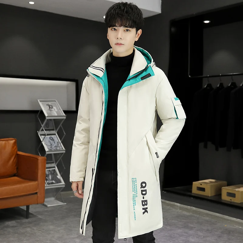 New 2023 Autumn Winter Men's Mid Length Hooded Cotton-Padded Jackets Streetwear Long Warm Parkas Clothes Youth Thicken Down Coat