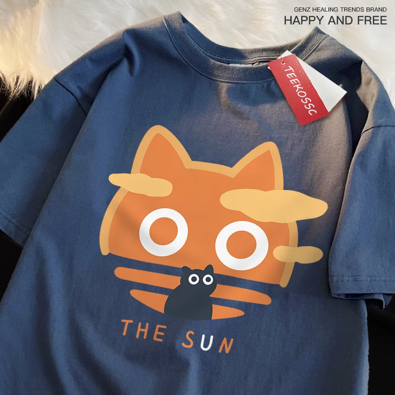 Sun Orange Japanese Style Loose-Fit Cotton T-Shirt
