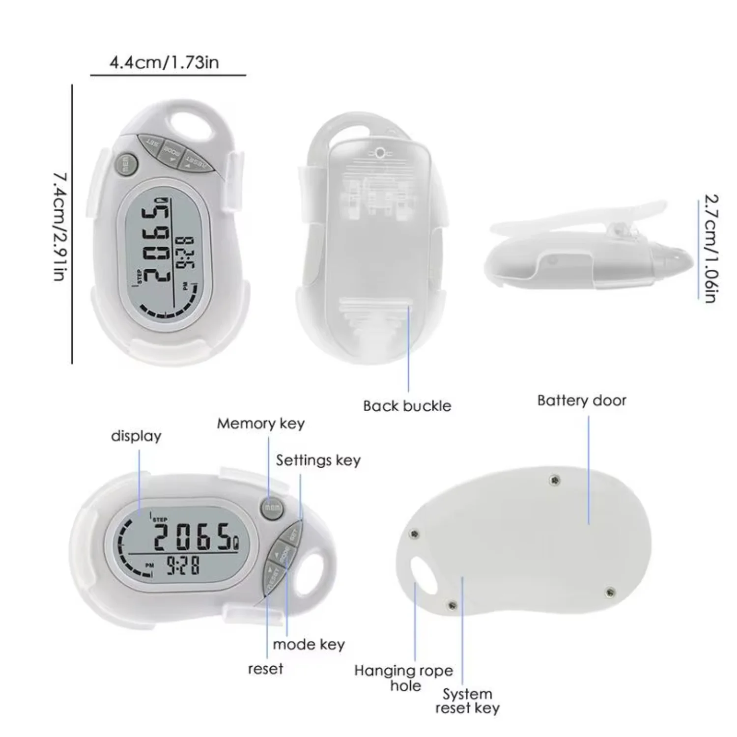 Clip On Pedometer Simple Step Counter With Large Digital Display Removable Clip Step Tracker Accurate Counting Men