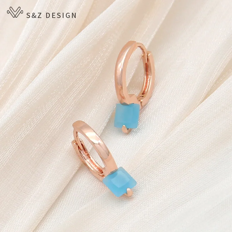 S&Z DESIGN New 585 Rose Gold Color Square Crystal Dangle Earrings For Women Wedding Jewelry Trendy Cubic Zirconia Eardrop Gift