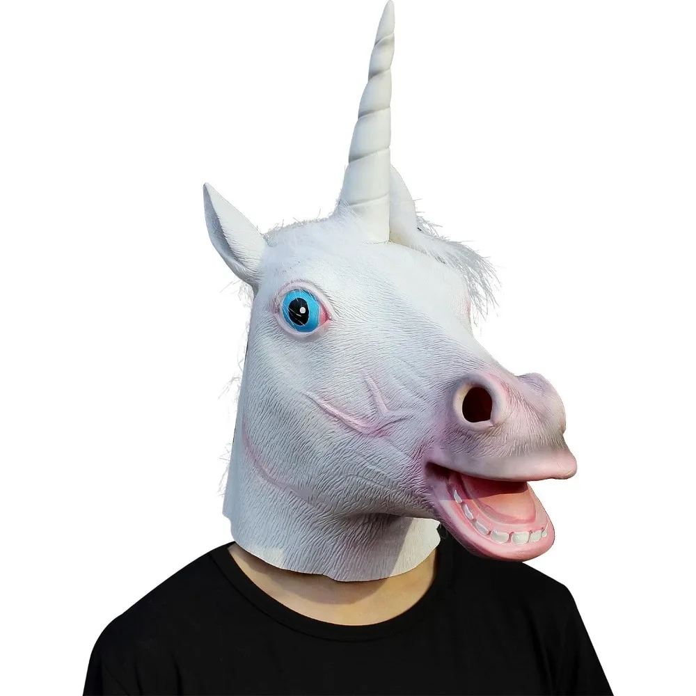 Animal Head Mask Costume Party Unicorn Horse Panda Luminous Head Mask Latex Funny Zoo Prop Full Face Covering Helmet Headgear