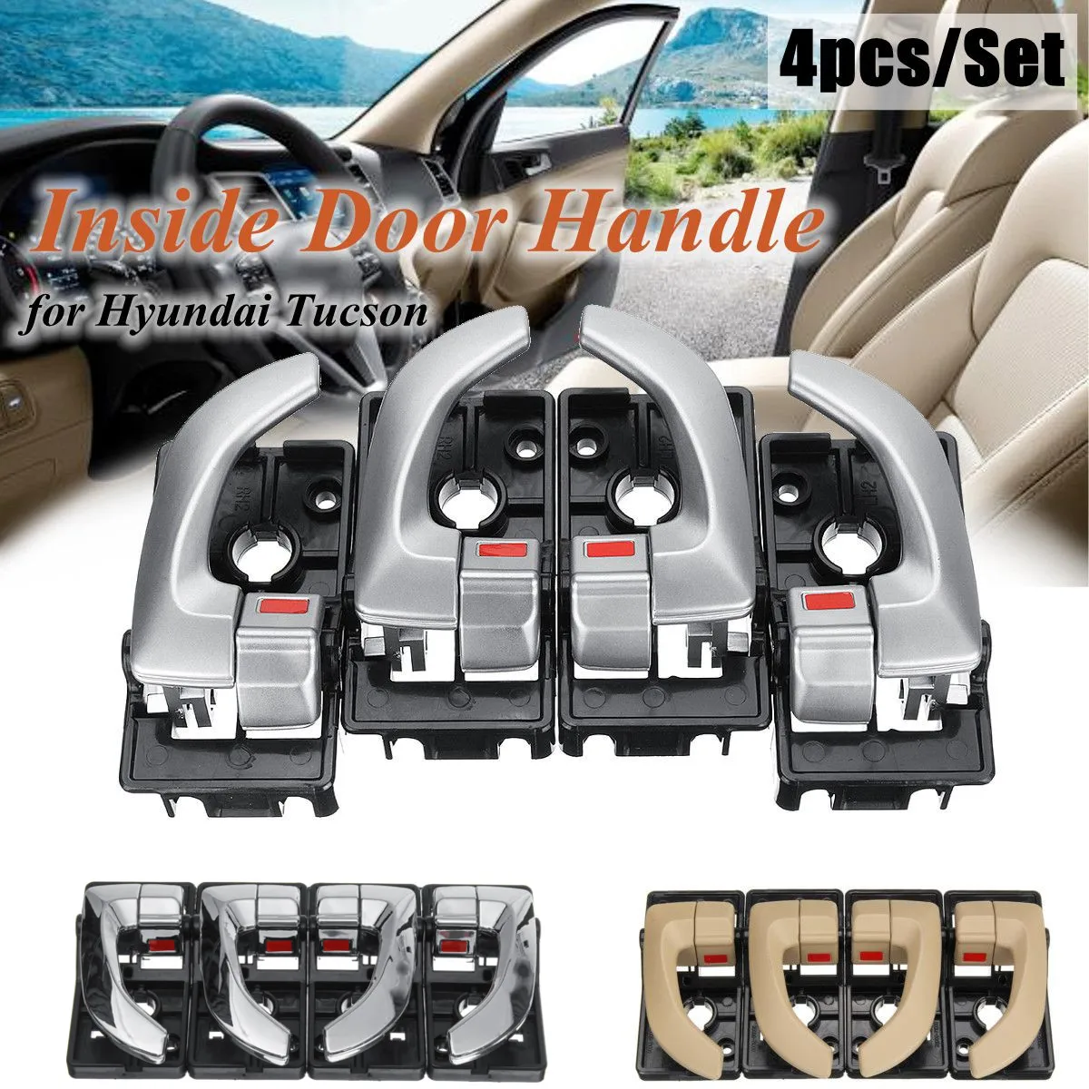 2/4Pcs Car Interior Inside Door Handle Left Right Replacement Set For Hyundai Tucson 2005 2006 2007 2008 2009 Car Accessories 3