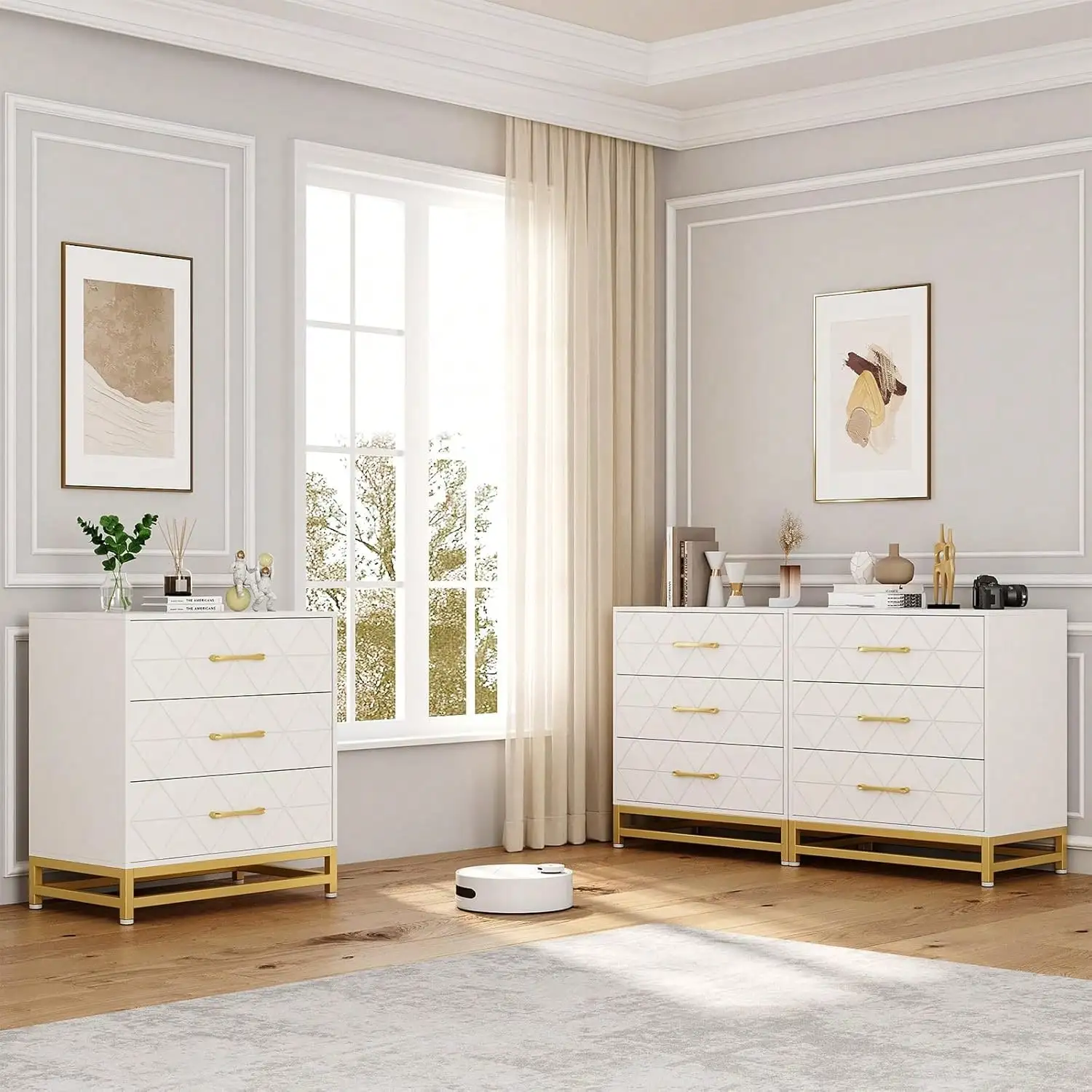 Moderne Kommoden, Kommoden mit breiten Schubladen und Metallgriffen, Holzkommoden für Wohnzimmer, Flur, Eingangsbereich – Detail 5
