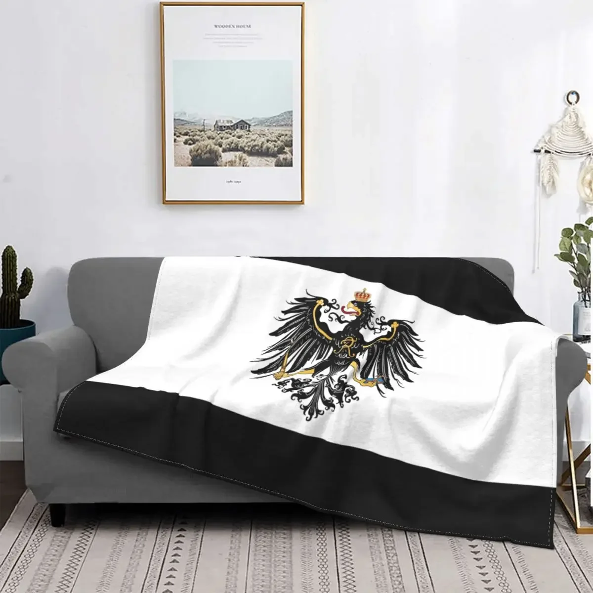 

Flag Of The Kingdom Of Prussia Plaid Blankets Warm Flannel German Patriotic National Flag Throw Blanket for Home Bedroom Sofa