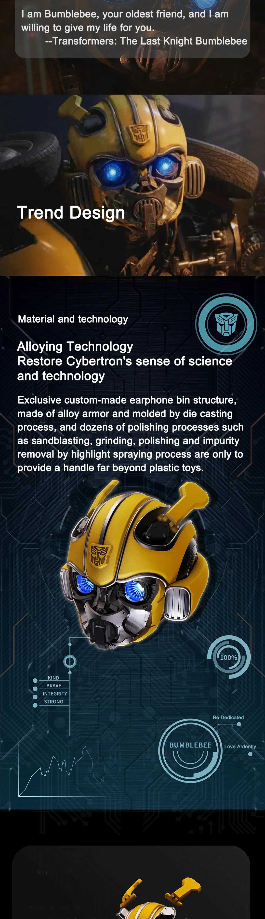 Transformers Earbuds Bumblebee H1 Headphones Noise Cancelling Earphone Bluetooth High Quality Alloy Headsets Decompression Toys