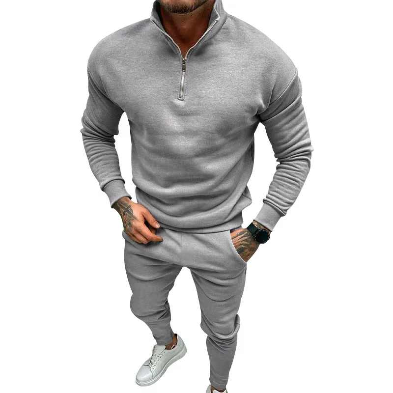 

Fashion Slim Tracksuit Men Two Piece Suits Fall Casual Solid Fleece Sweatshirt Zip-up Tops Sweatpants Mens Sets Sports Clothing