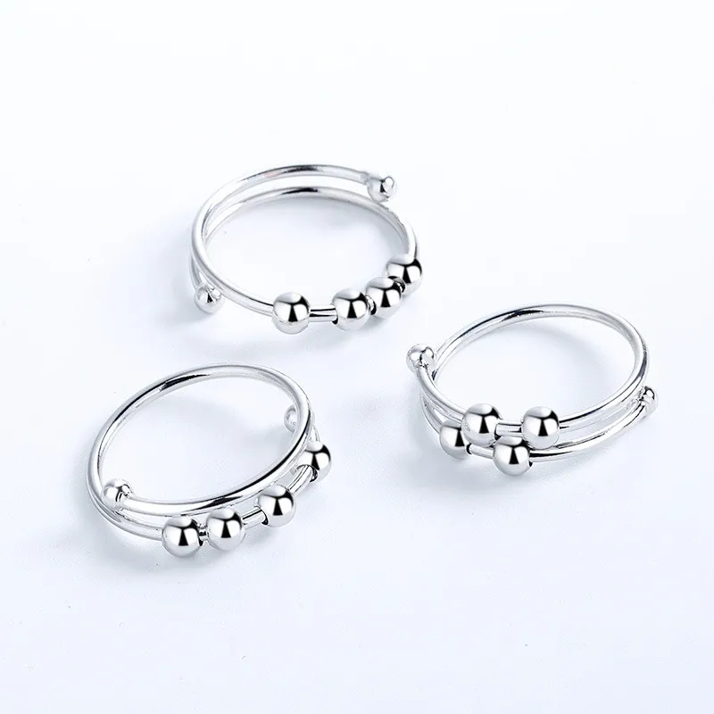 New Fidget Beads Rings for Women Men Rotate Freely Anti Stress Anxiety Ring Single Coil Antistress Spiral Beads Rotate Jewlery