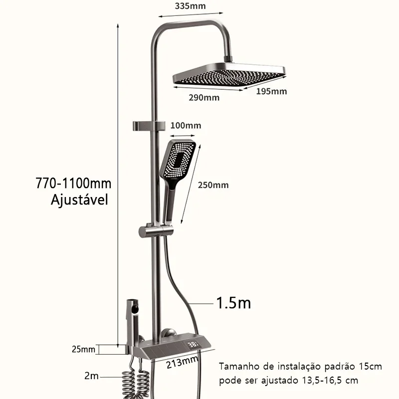 2024 NEW Upgrade Bathroom Shower Set with LED Display Piano Keys Bath Shower Rain Shower Complete Bathroom Accessories Brass 4