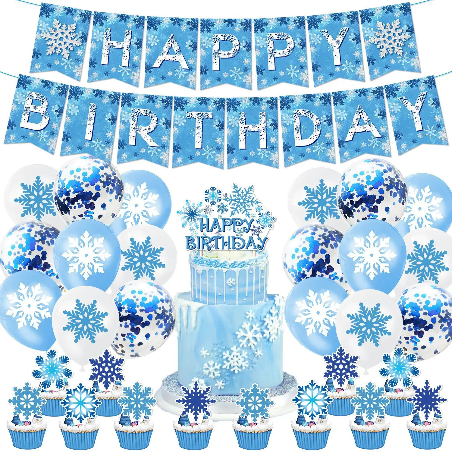 Frozen Snowflake Party Decorations, Winter Snowflake Happy Birthday ...