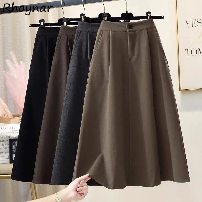 

Skirts Women Midi Retro Autumn Ladies Elegant All-match Mujer Faldas Aesthetic Basic Empire Casual Stylish Tender Slim Harajuku