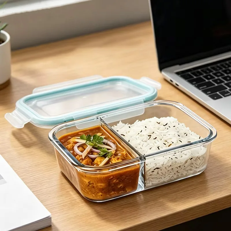 Boîte à lunch en verre à 2/3 compartiments avec couvercle à clipser, hermétique, adaptée au réfrigérateur, au four, au lave-vaisselle, réutilisable 1 Boîte à lunch en verre à 2/3 compartiments avec couvercle à clipser, hermétique, adaptée au réfrigérateur, au four, au lave-vaisselle, réutilisable 1