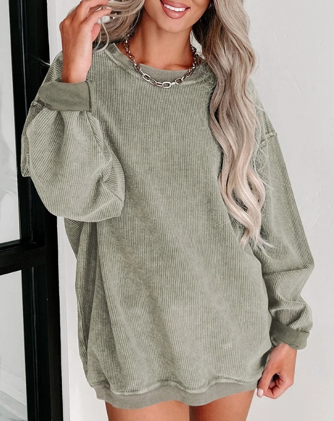 Women's Loose Pullover 2023 New Autumn Simple and Fashionable Solid Color Round Neck Long Sleeve Pullover Daily Casual Loose Top