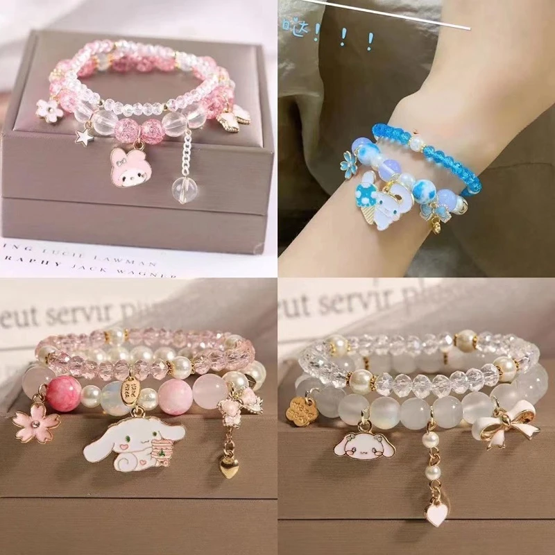 Sanrio Kawaii Anime Cartoon New My Melody Ice Cream Cinnamon Roll Beaded Bracelet Cute Beauty