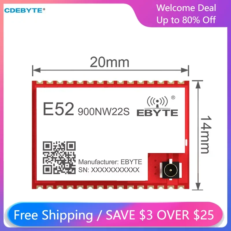 868/915MHz Lora Mesh Module CDEBYTE E52-900NW22S 22dbm Long Distance 2.5Km Automatic Routing Antenna Stamp Holes/IPEX