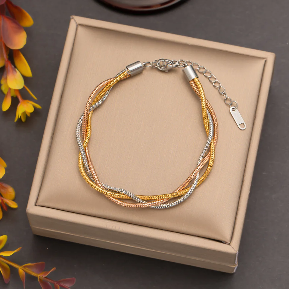 Set 11 Bracciali In Acciaio Inossidabile Donna - Catene Oro E Argento Regolabili Con CZ
