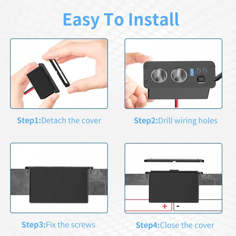 NEUES 12V QC3.0 & Dual PD3.0 Autoladegerät Netzteil Steckdose Zigarettenanzünder Multi-Buchse mit Schalter für Auto Marine RV – Detail 2