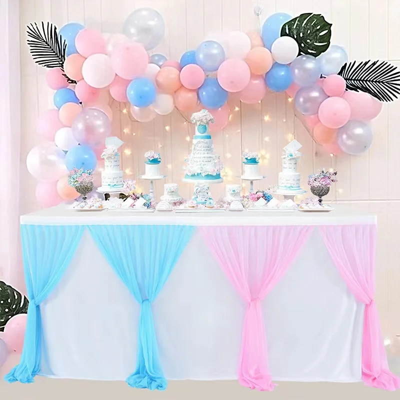 Tulle Solid Color Mesh Gauze Lace Wedding Table Skirt Birthday Banquet Desk Skirting Celebration Baby Shower Party Decoration