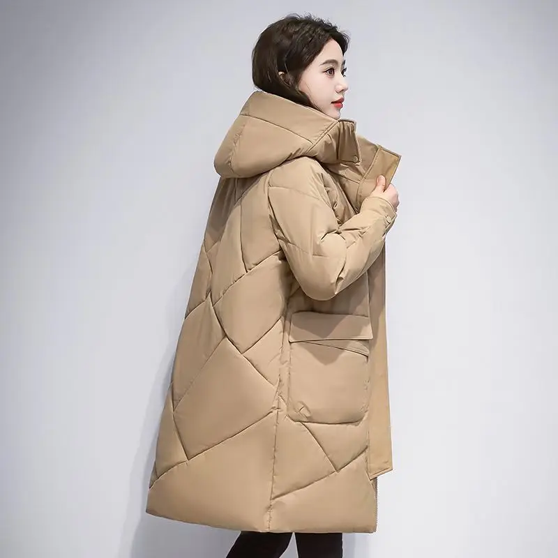 2023 New Women Down Jacket Winter Coat Female Mid Length Version Parkas Loose Thick Warm Outwear Hooded Leisure Time Overcoat