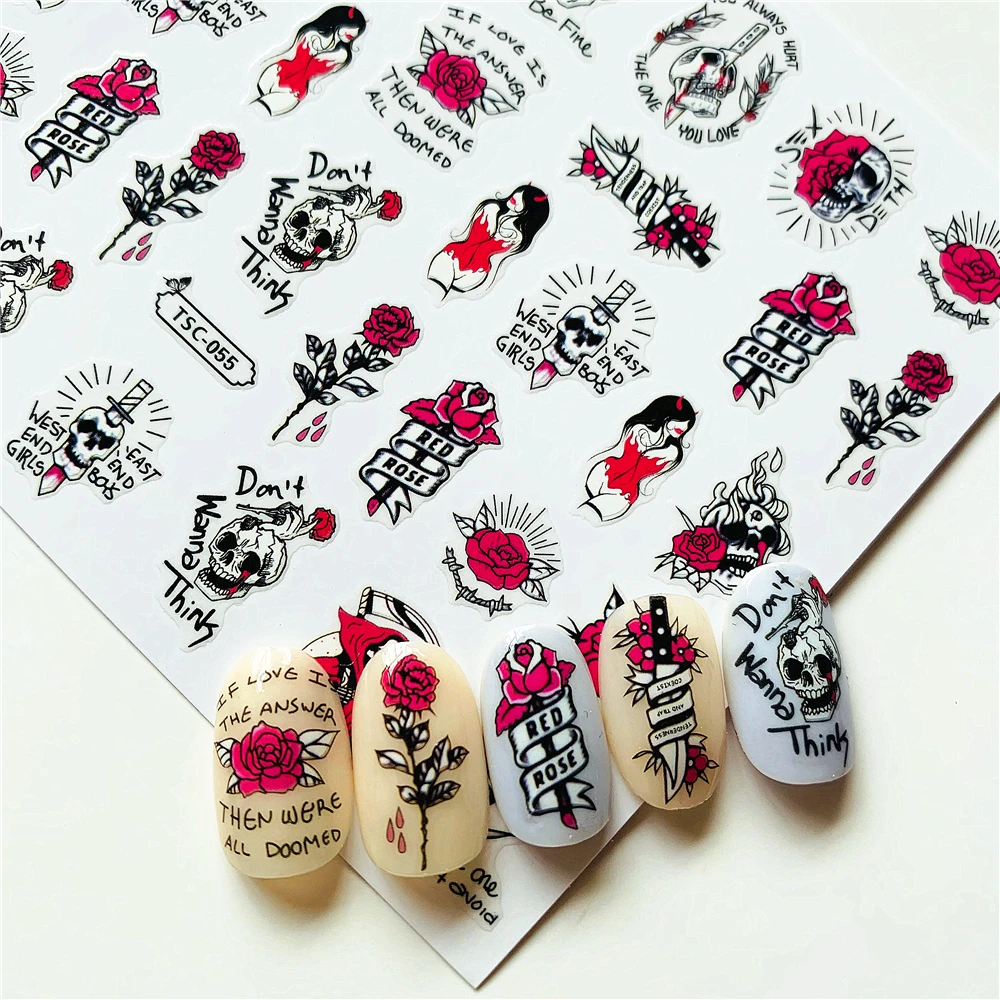 

Newest TSC-055 rose flower series 3d nail art sticker nail decal stamping export japan designs rhinestones