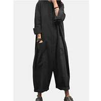 Women Jumpsuit 2024 Female Oversized Romper Autumn Loose Pockets Overalls Casual Solid Stand Collar Bottom