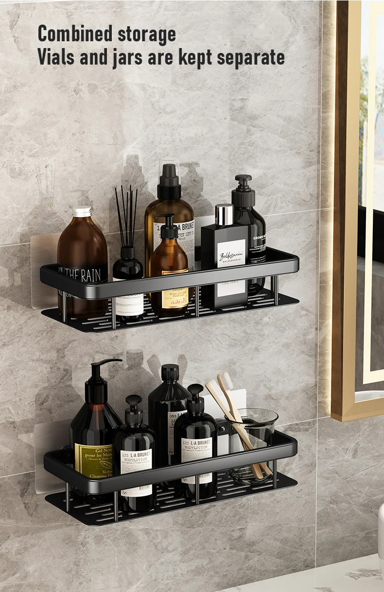 Bathroom Shelf Kitchen Storage Organizer Aluminum Alloy Shampoo Rack Shower  Shelf Bathroom Accessories No Drill Shelf