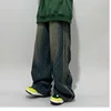 Retro American High Street Men's Jeans Casual Loose Straight Leg Wide Leg Floor-Length Spring Summer Trend Brand Aged Stripes