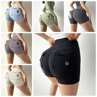 High Waist Pocket Gym Shorts Breathable Scrunch Peach Hip Shorts Push Up with Pocket Buttocks Yoga Shorts for Women Beach