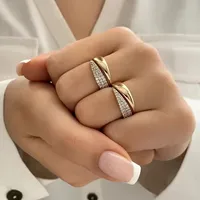 18 K Gold Plated Sun Rings for Women Natural Stone Inlaid in Hollow Metal Texture Ring Trendy Jewelry 2