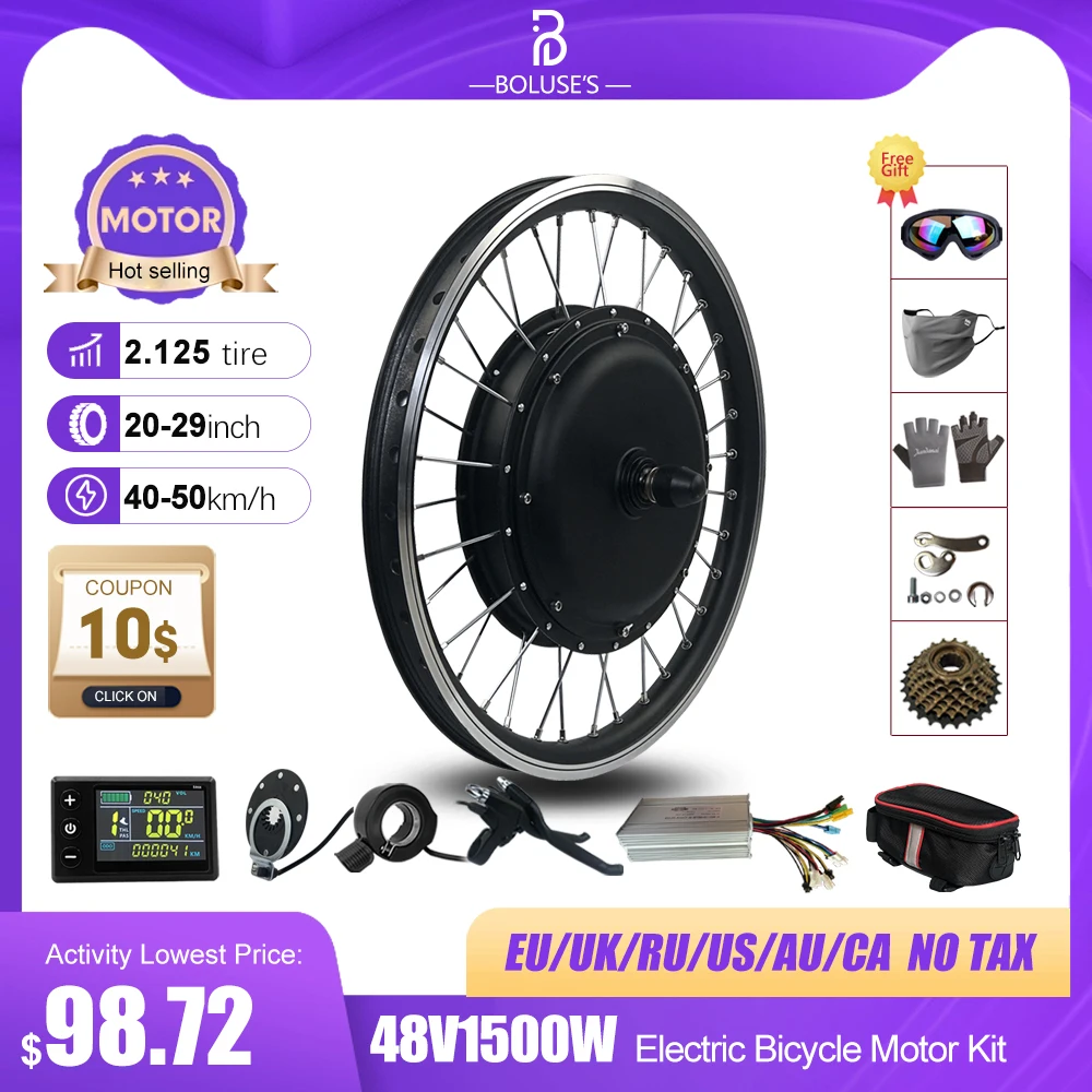 Ebike Motor Kit 48V1500W Electric Bicycle Conversion Kit Wheel Hub Motor 20&rdquo;24&rdquo;26&rdquo;27.5&rdquo;28&rdquo;29Inch700C Front Fork 100mm /Rear Dropout 135-142mm