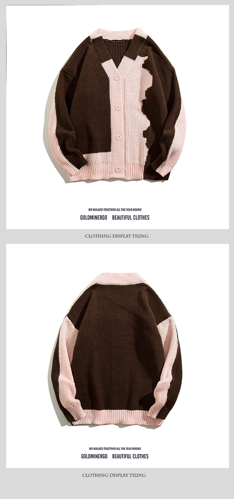 Description Picture 4 of itemMen's Color Blocking Cardigan Sweater Women Loose Casual V-neck Long Sleeves Single Breasted Knitted Jacket Tops Sweaters