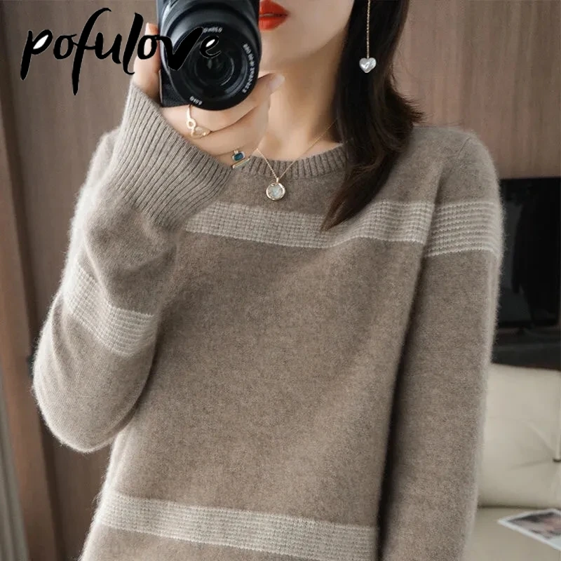 argyle sweater Sweater Women's Pullover Knitwear Round Neck Korean Loose Pure Color Trending Sweater Autumn and Winter Tops Lady Style Jumper sweater hoodie