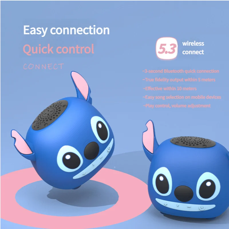 New Disney Stitch Wireless Bluetooth Speakers 3D Stitch Head Speakerdual Speakers HIFI Stereo Heavy Bass Suitable,Tf, Fm Radio 6
