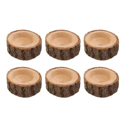 Set of 6 Vintage Wooden Tealight Candle Holders - Decorative Centerpieces for Dining Table and Wedding Decorations (Brown)