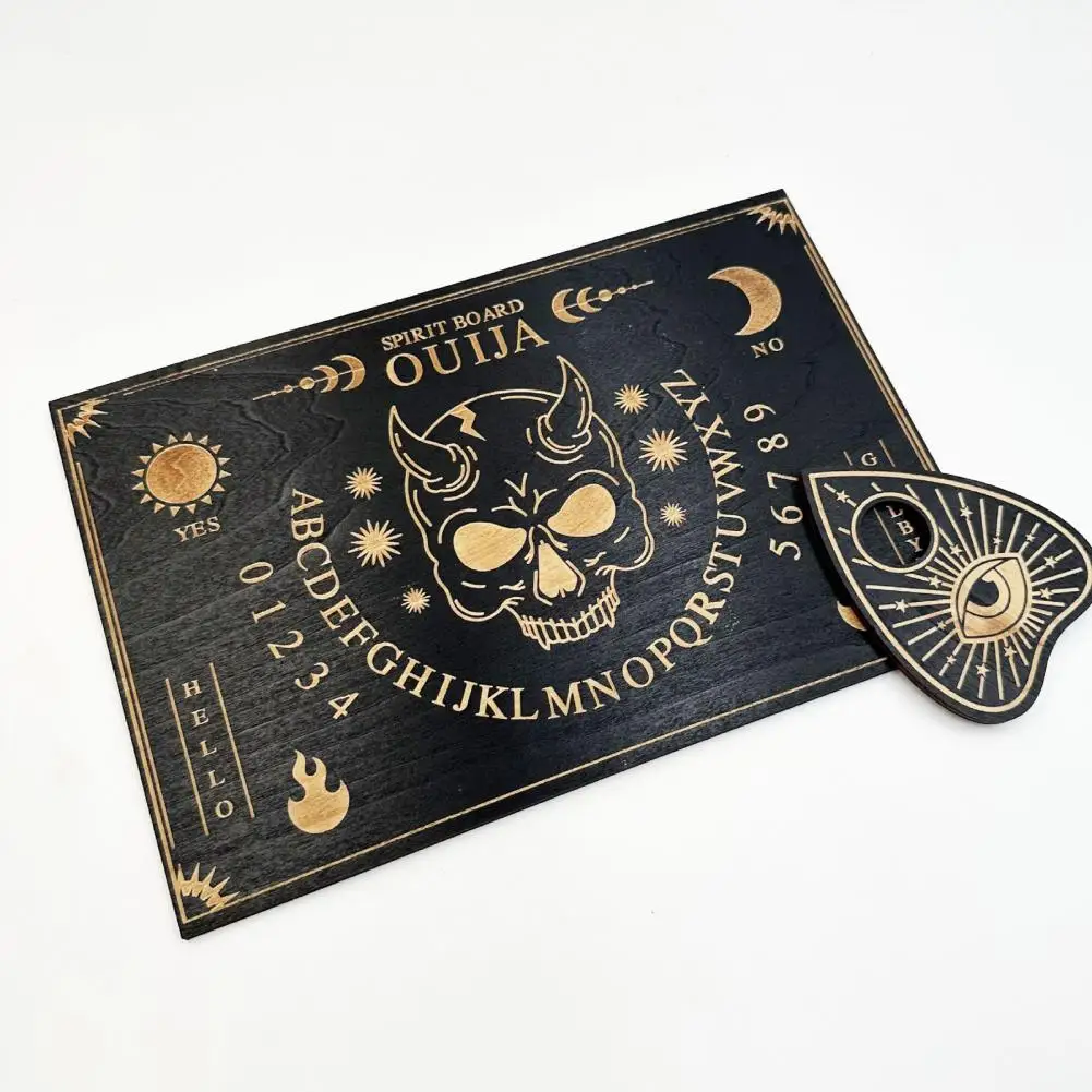 

Wooden Spirit Board Halloween Ouija Board Divine Halloween Decor Black Wooden Spirit Game Board Tarot Card Stand Set for Talking