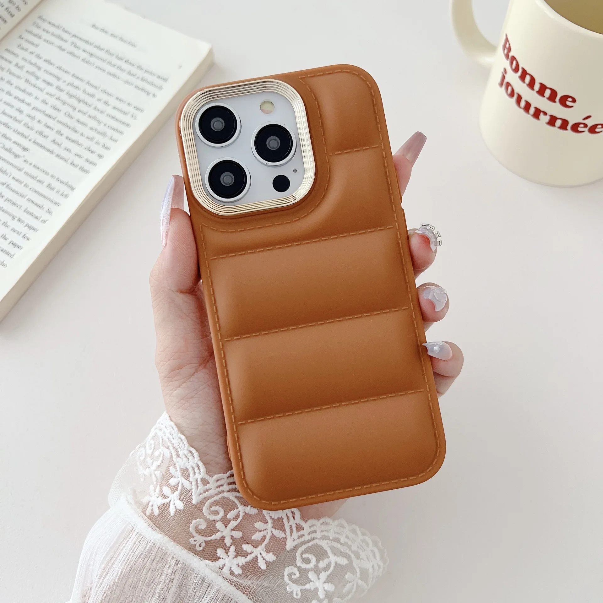 

Fashion Down Jacket Soft TPU Bumper Phone Case For iPhone 15 14 13 12 11 Pro Max Plating Plastic Camera Edge Cover