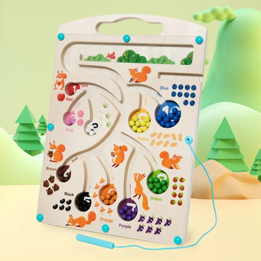 Children's maze toys, magnetic walking beads game, early education with pen training, math color cognitive classification 3