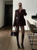 Woman Elegant Solid Cinch Waist Fitted Blazer Chic Lapel V Neck Long Sleeved Buttons Jackets Fashion Female High Streetwear 2025 2